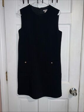 H&M Black Sleeveless Pocket Shift Dress with Gold Buttons